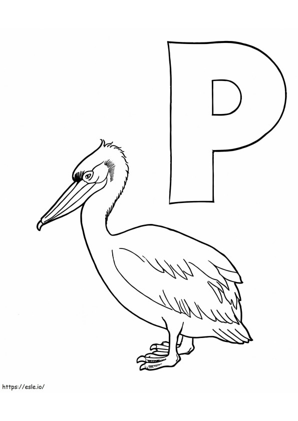 Pelícano y letra P para colorear