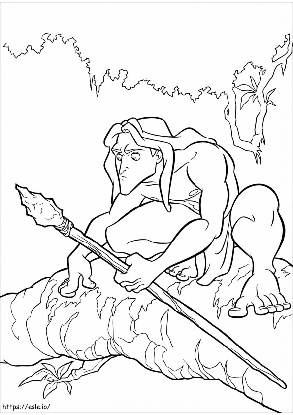 Coloriage Tarzan tenant des armes à imprimer dessin