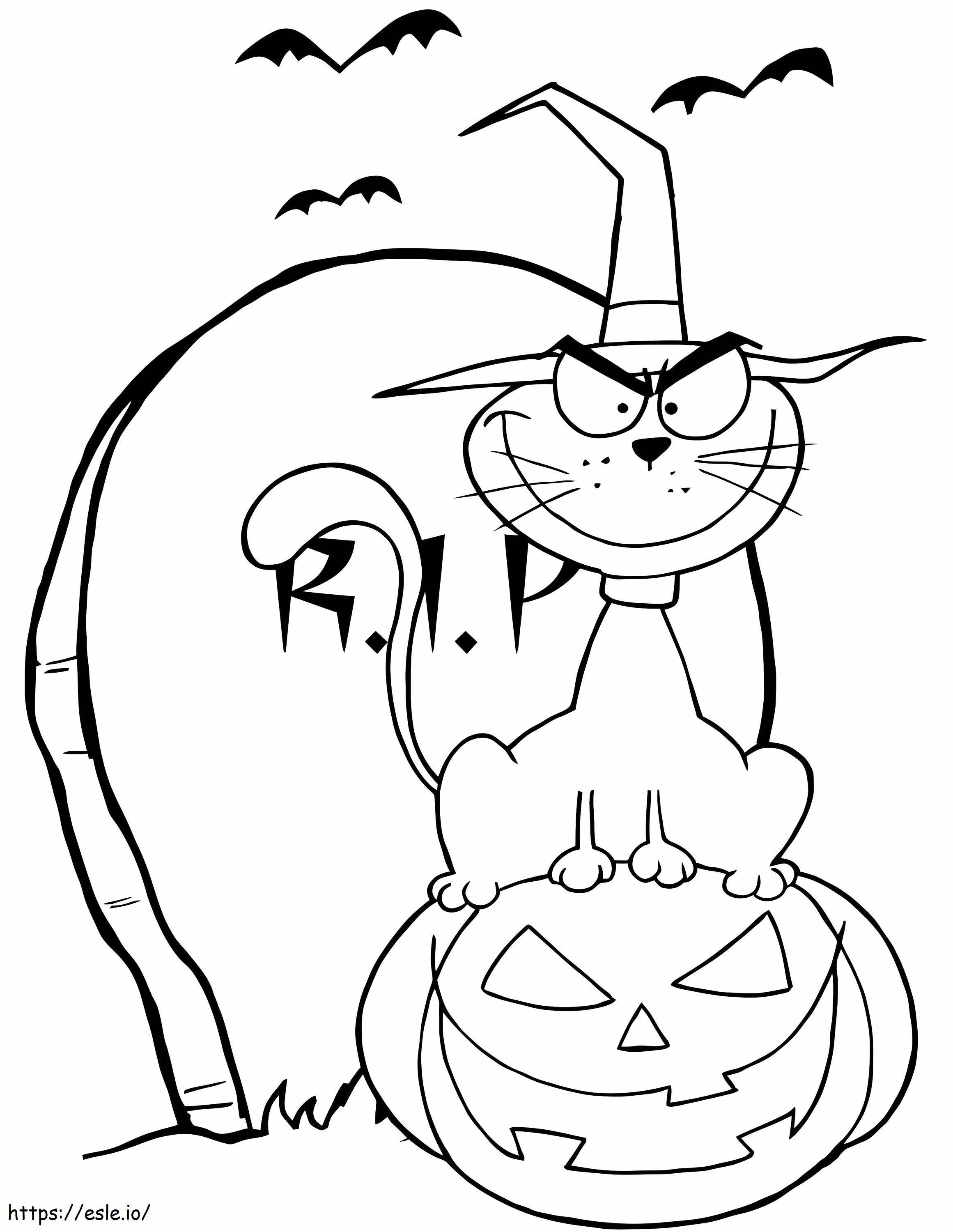 Halloweenowy kot się uśmiecha kolorowanka