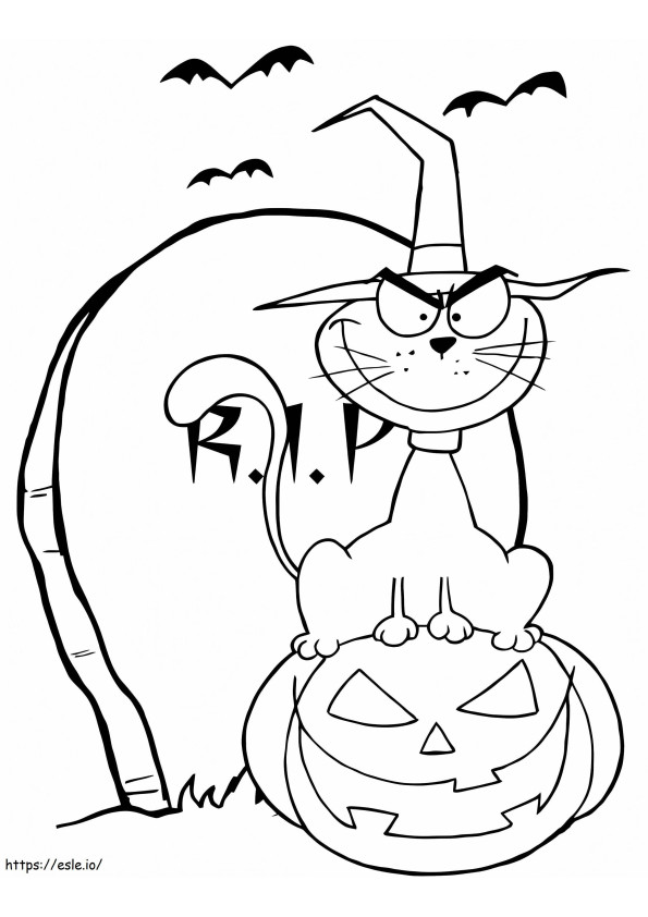 Halloween-kat lacht kleurplaat