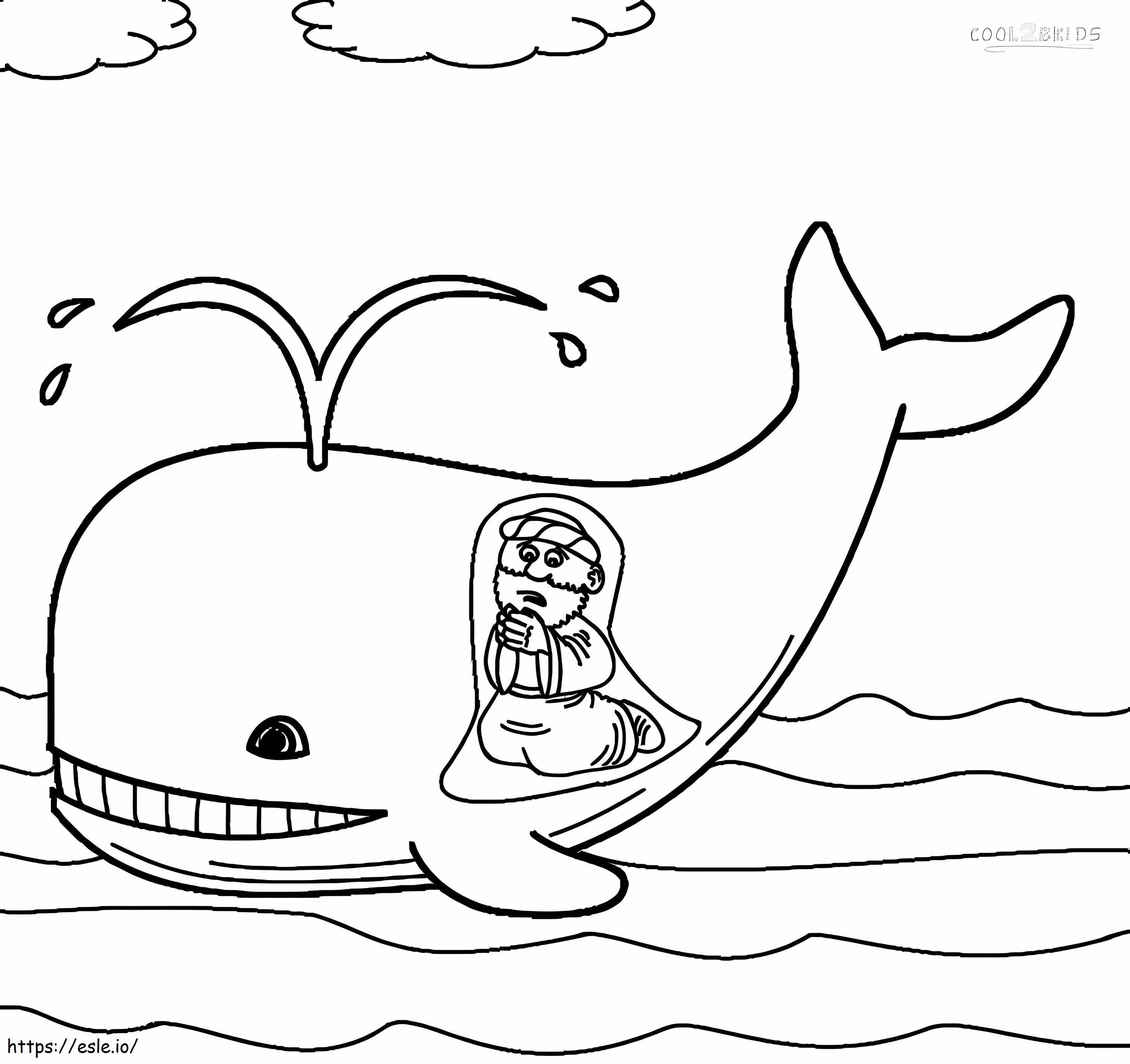 Coloriage Jonas dans le ventre d'une baleine à imprimer dessin