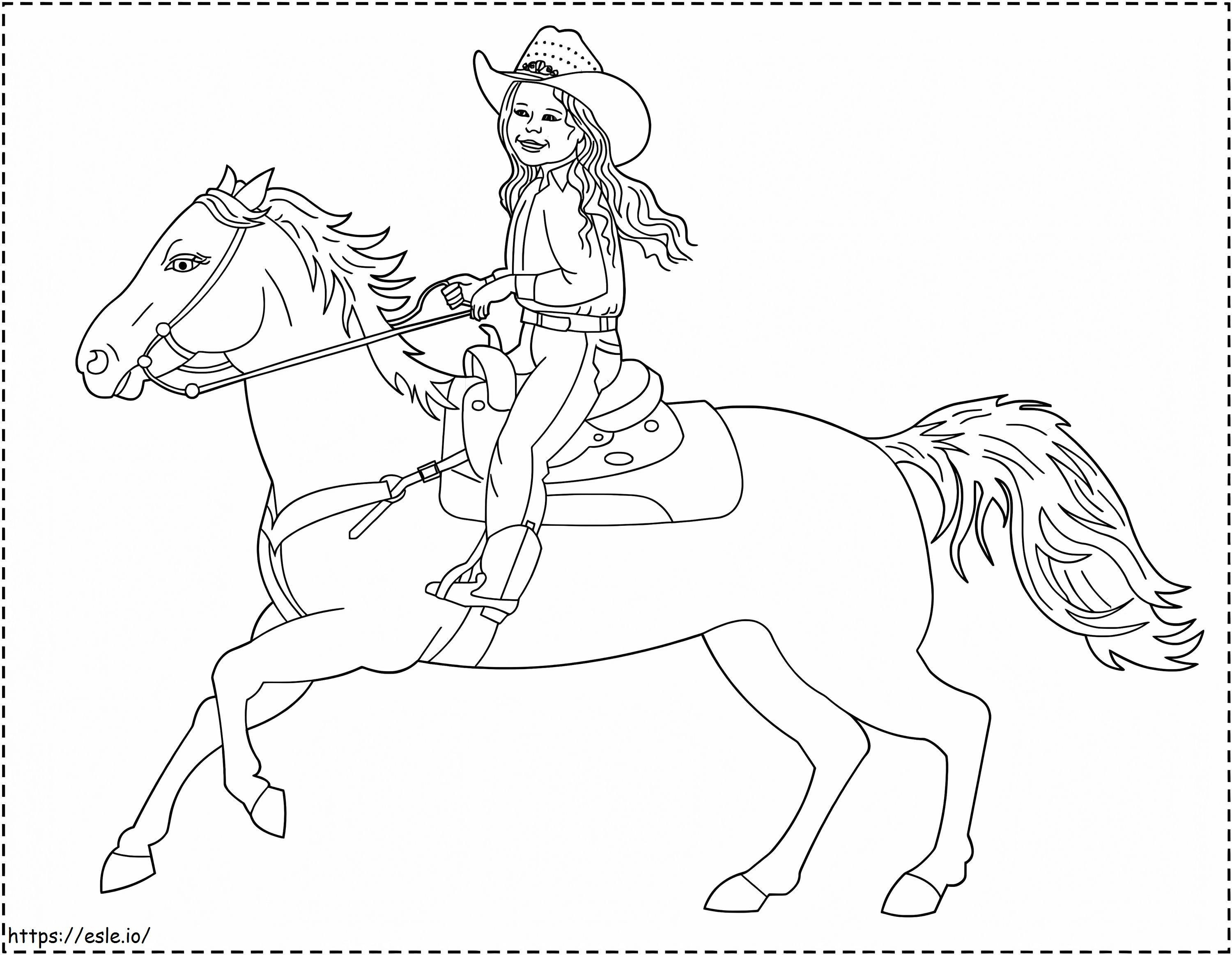 Cowgirl ja hevonen värityskuva