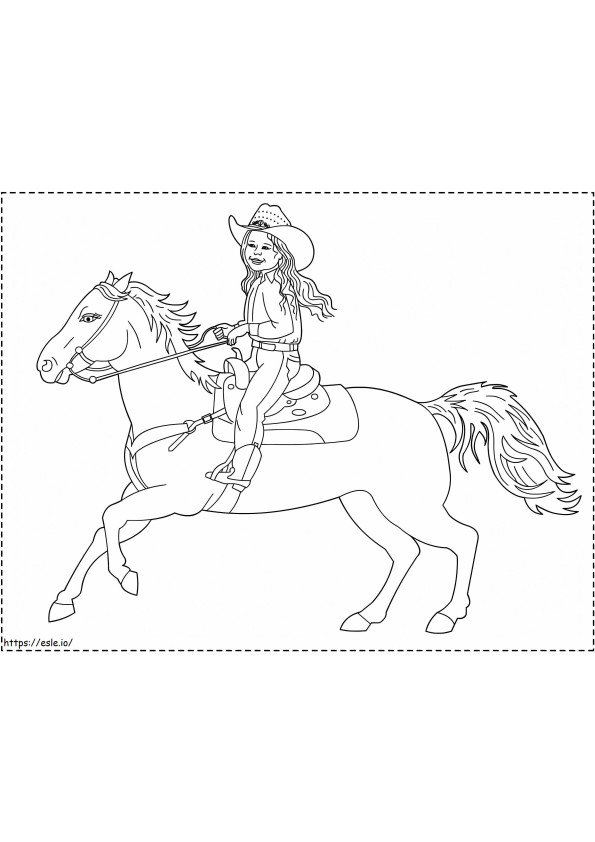 Cowgirl ja hevonen värityskuva