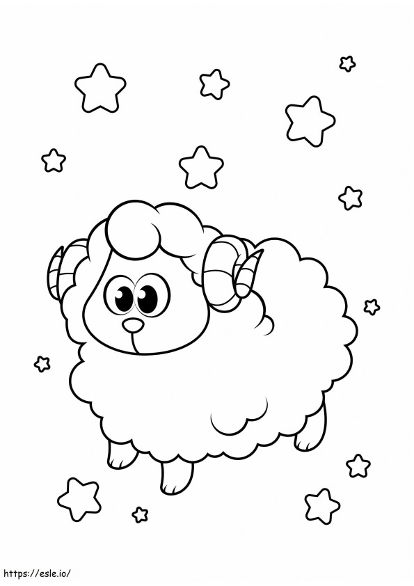 Söpö lammas tähtien kanssa värityskuva