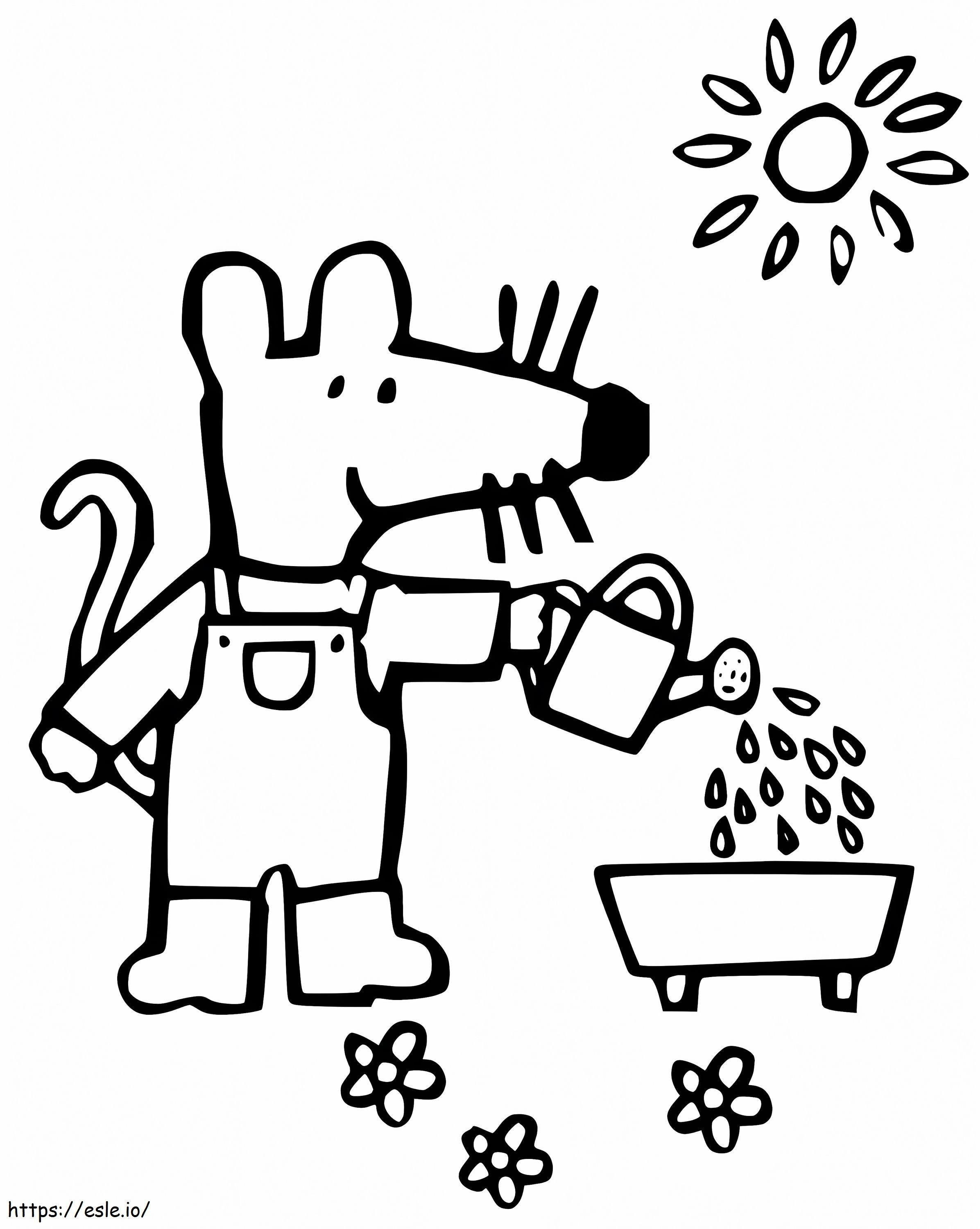 Maisy Watering Flowers coloring page