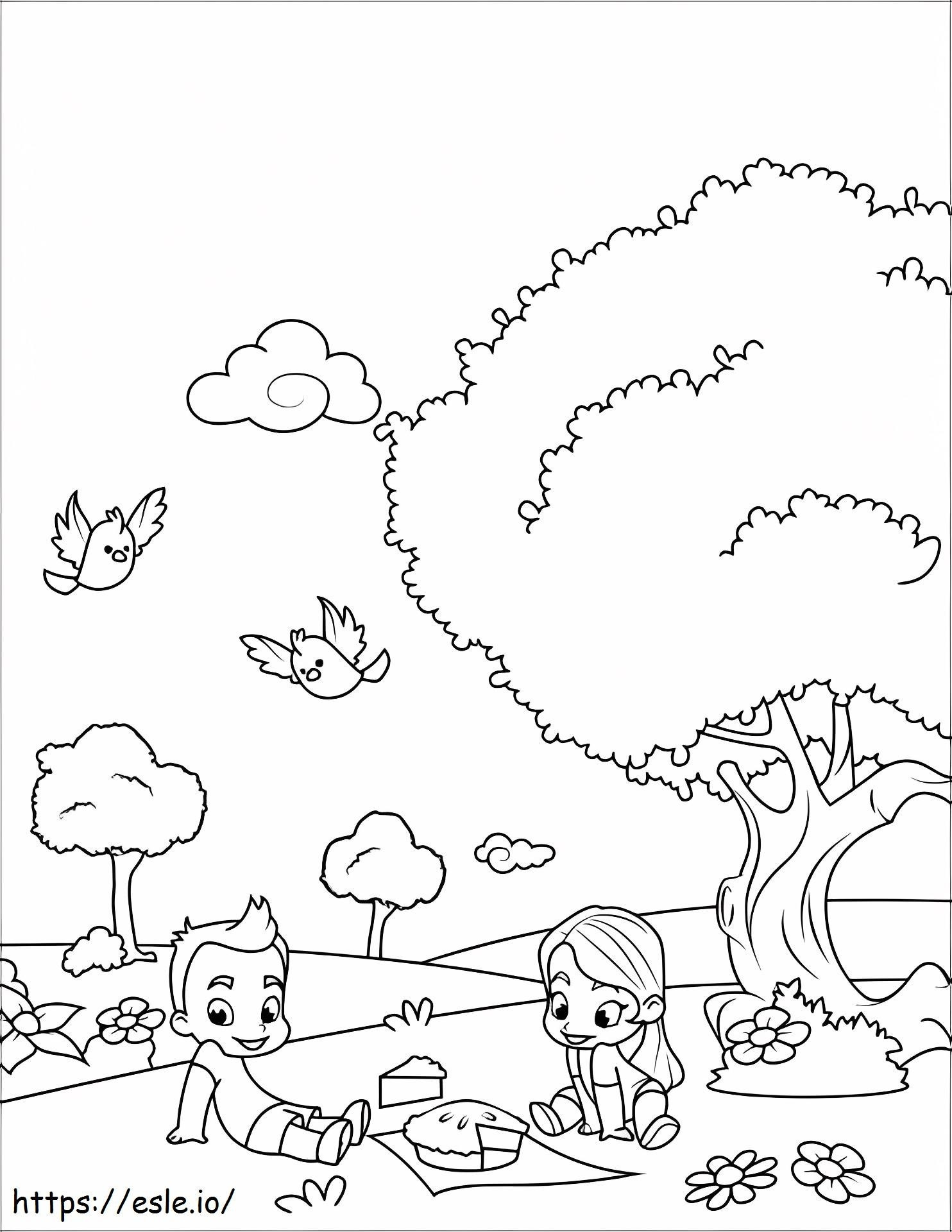 1533009559 2 Children Go On Picnic A4 coloring page