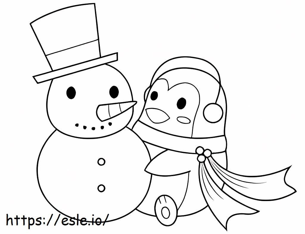 Coloriage Pingouin et bonhomme de neige à imprimer dessin