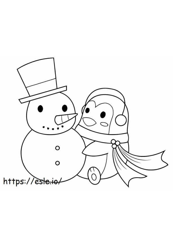 Coloriage Pingouin et bonhomme de neige à imprimer dessin