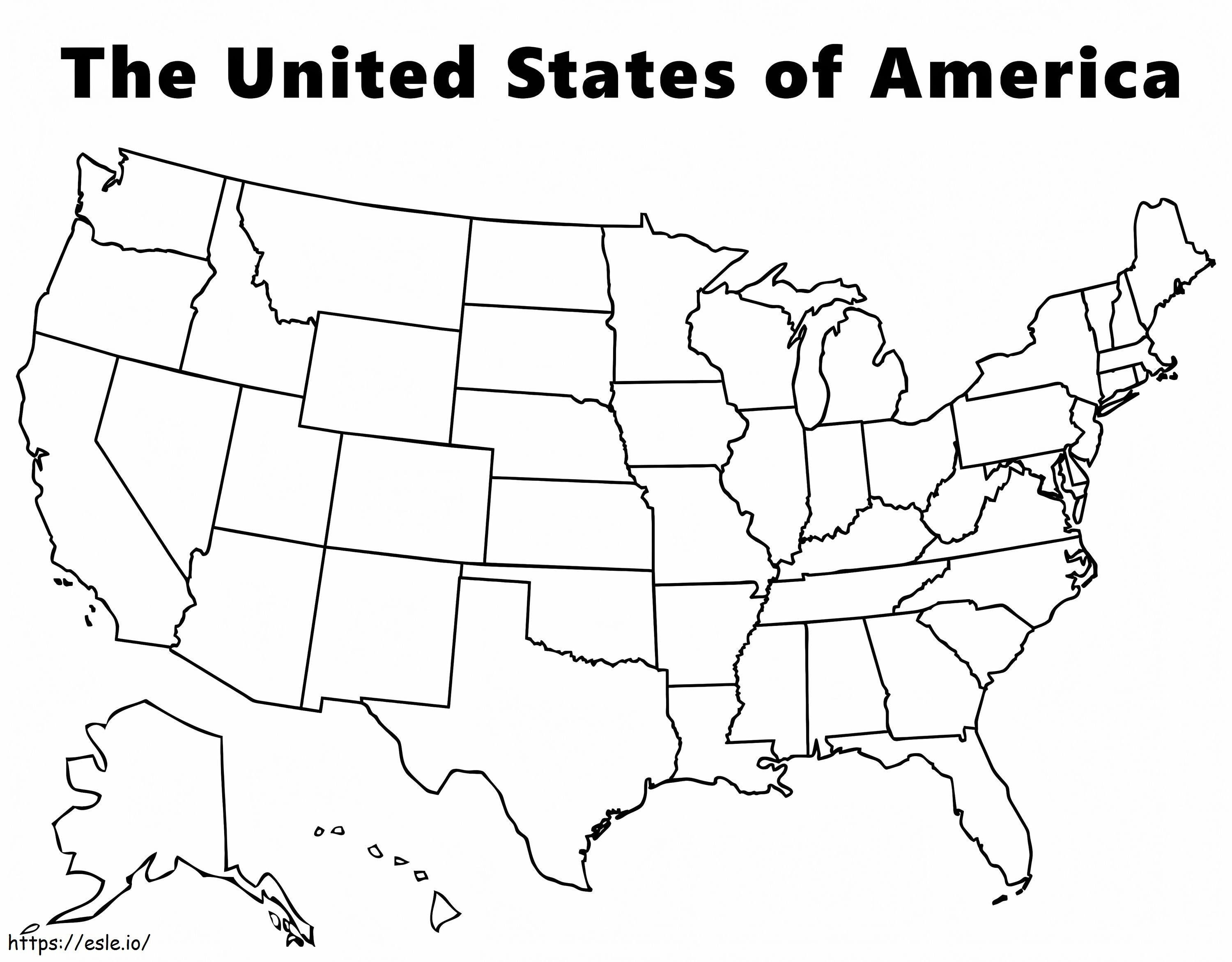 Página para colorir do mapa dos Estados Unidos da América para colorir