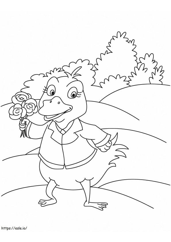 Happy Duck With Gardenia Flower coloring page