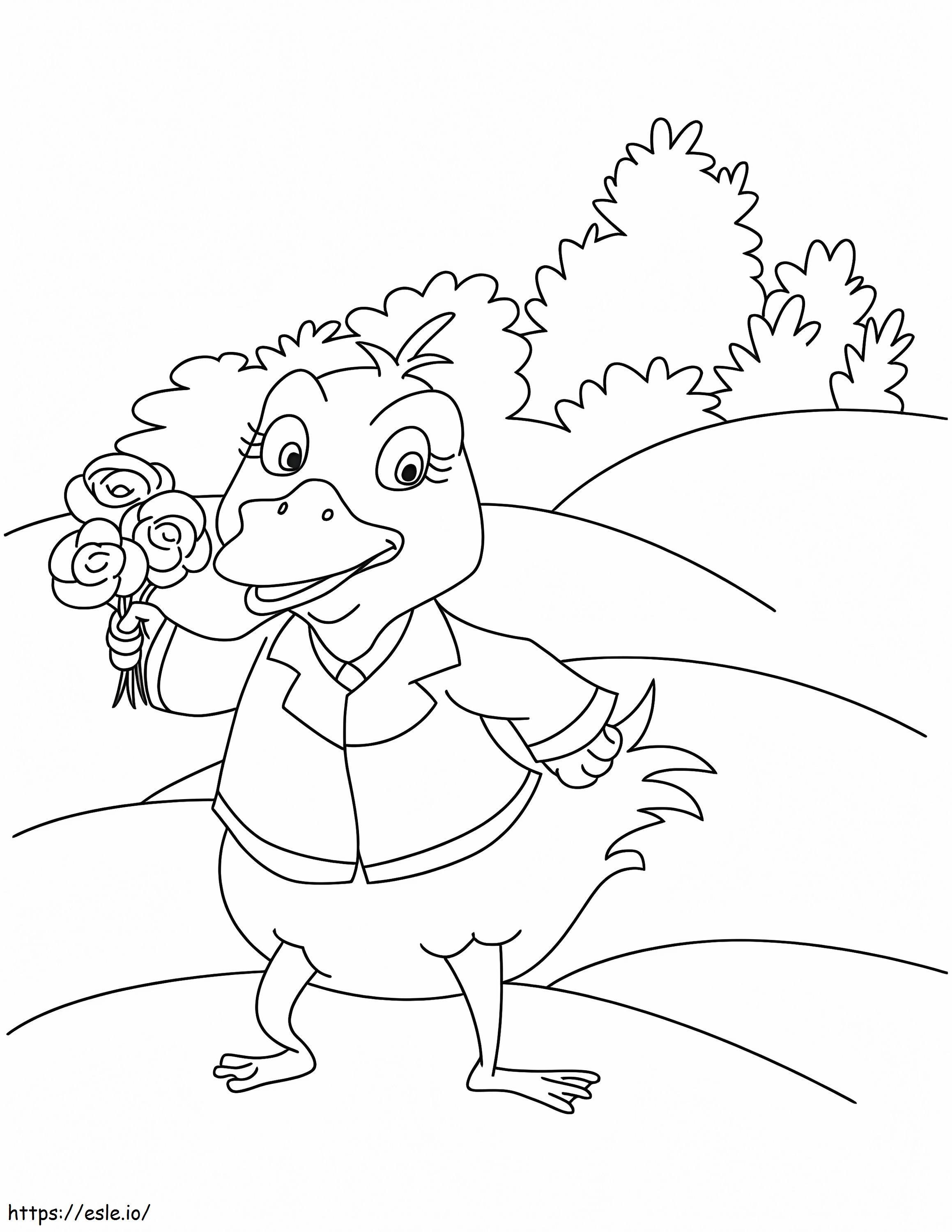 Happy Duck With Gardenia Flower Coloring Page