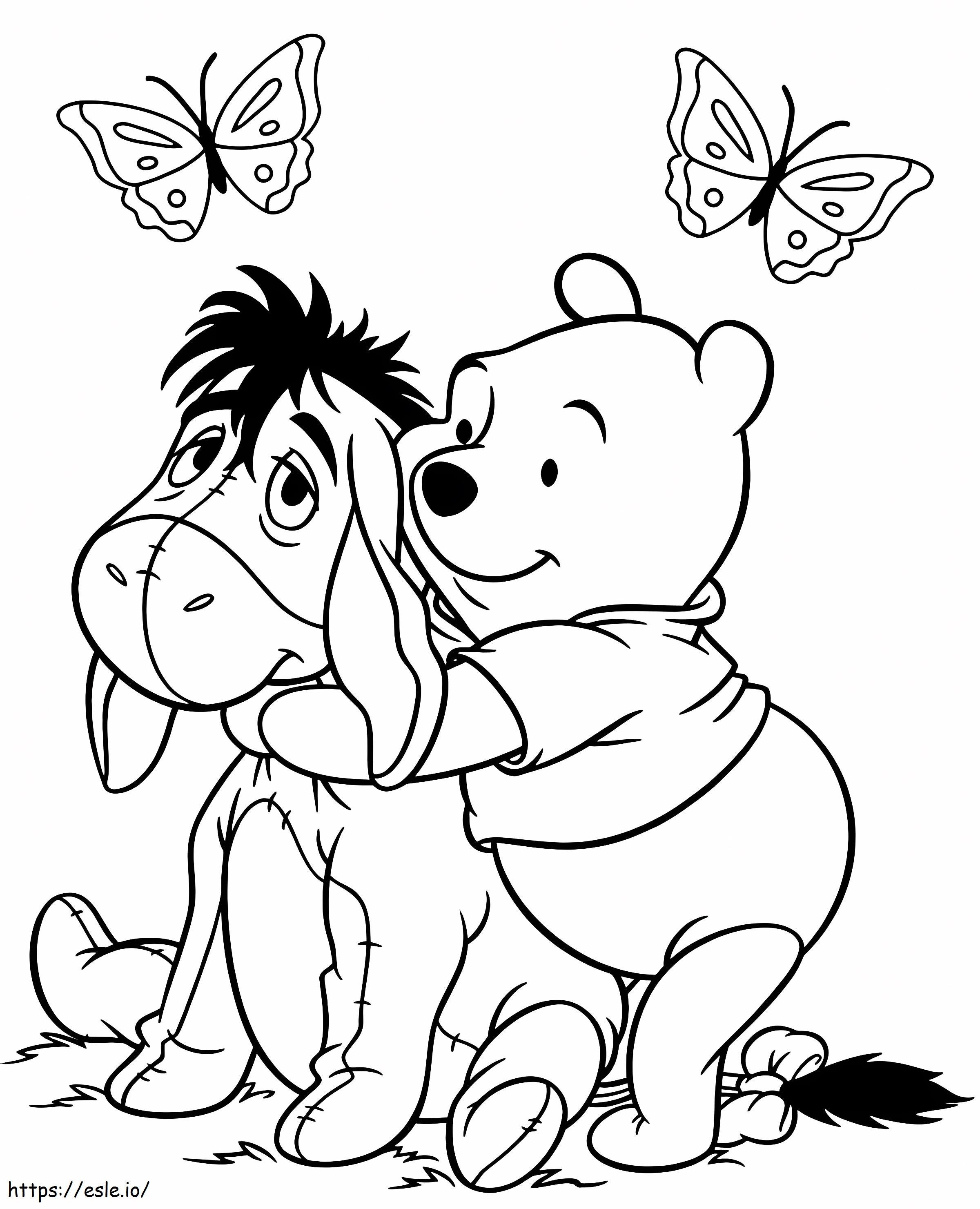 Pooh cu Eeyore și Fluture de colorat