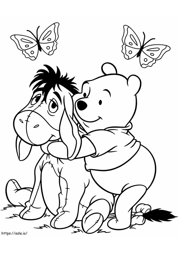 Pooh con Eeyore y mariposa para colorear