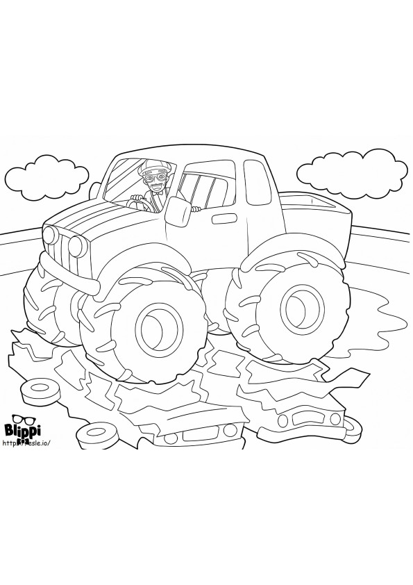 Coloriage Blippi dans un camion monstre à imprimer dessin