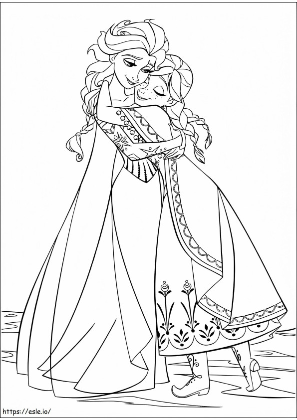 1534302315 Elsa And Anna Hugging A4 coloring page