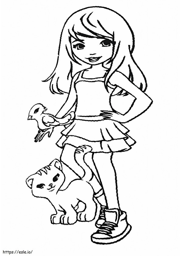 Girl And Pets coloring page