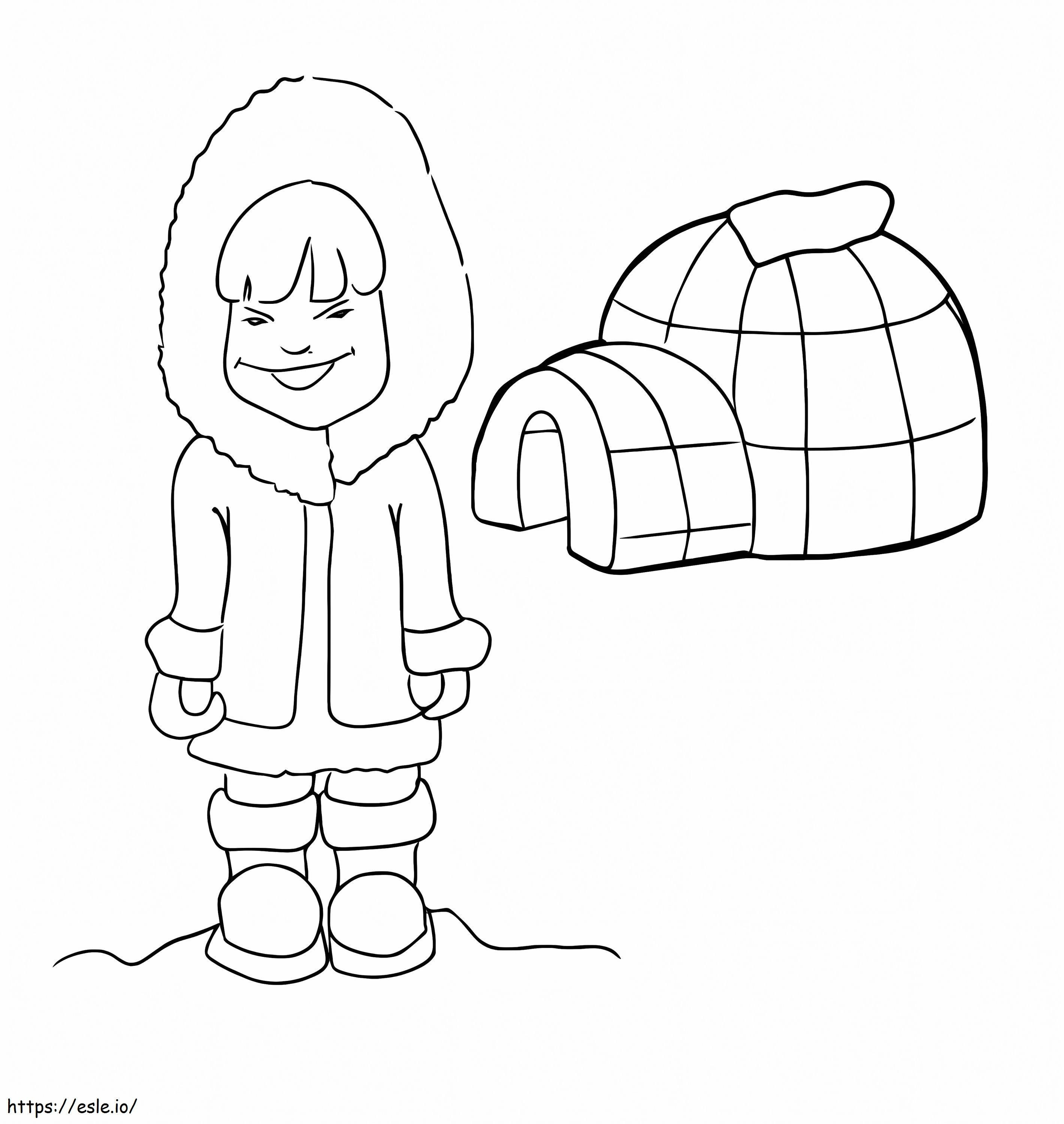 Funny Boy With Iglu coloring page