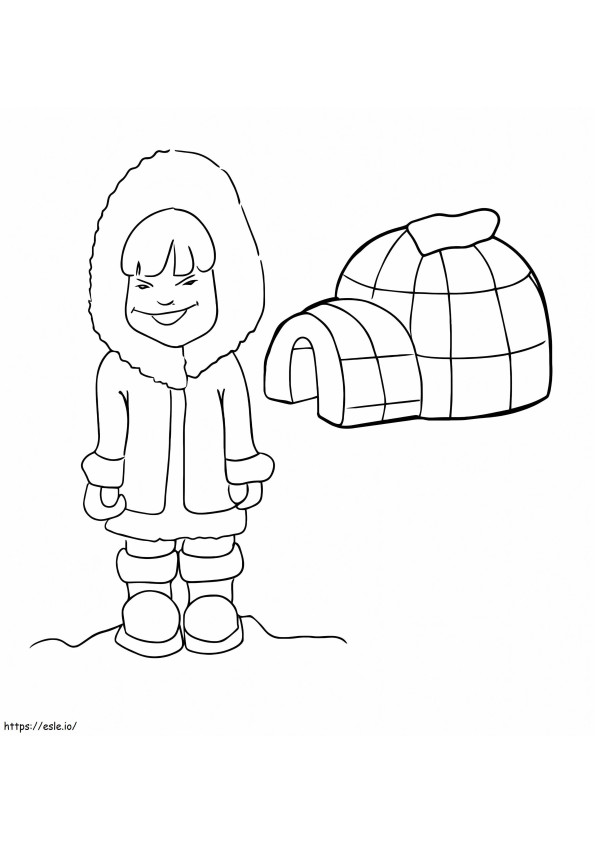 Funny Boy With Iglu coloring page