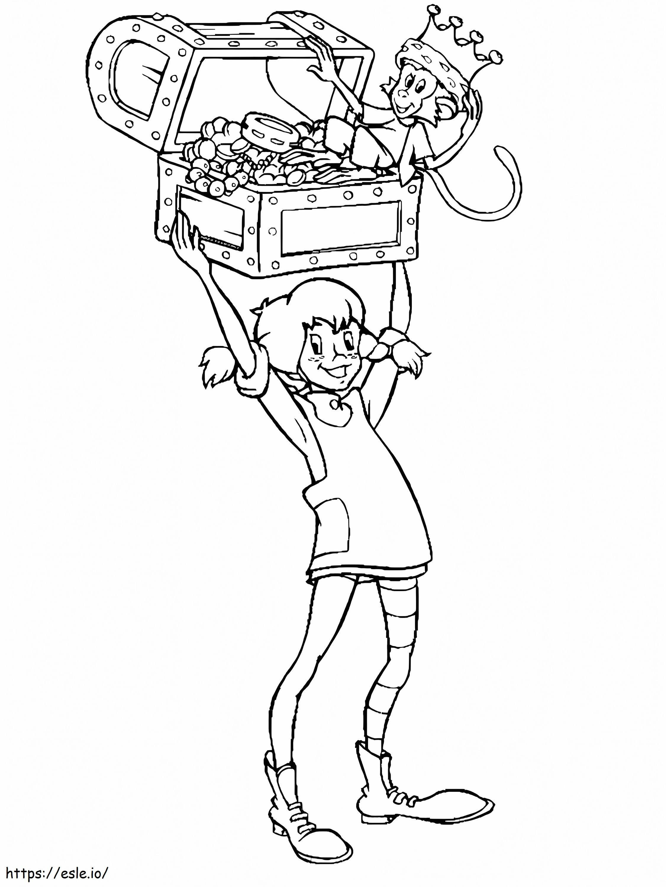Pippi Longstocking With Treasure coloring page