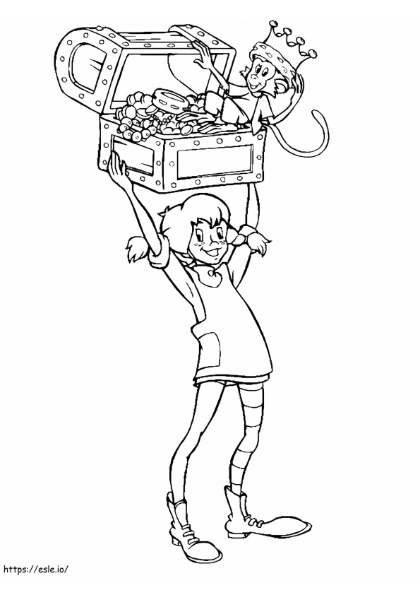 Pippi Longstocking With Treasure coloring page