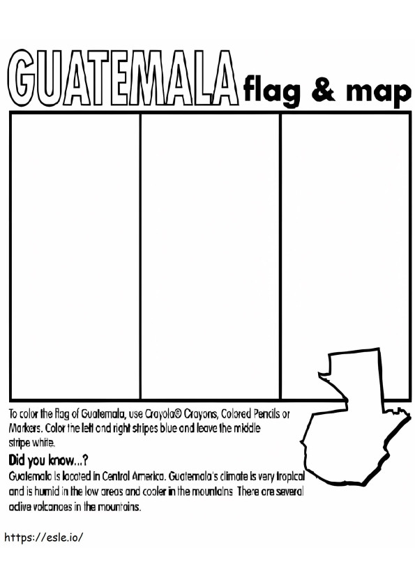 グアテマラの国旗と地図 ぬりえ - 塗り絵
