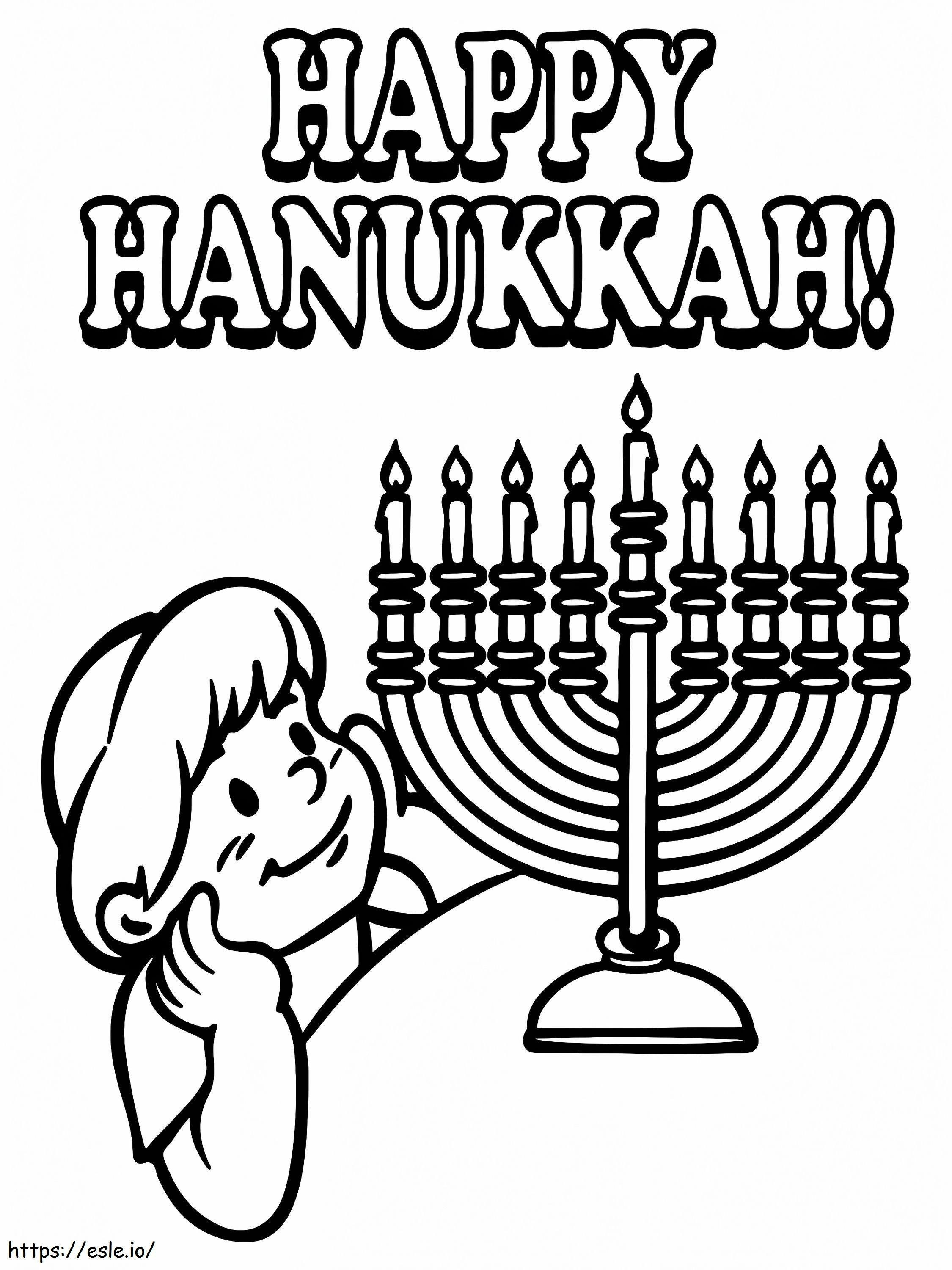 Happy Kid And The Menorah coloring page