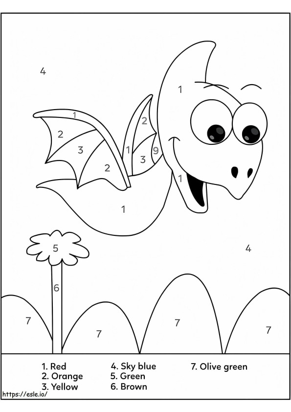 Cute Flying Dinosaur Color By Number coloring page
