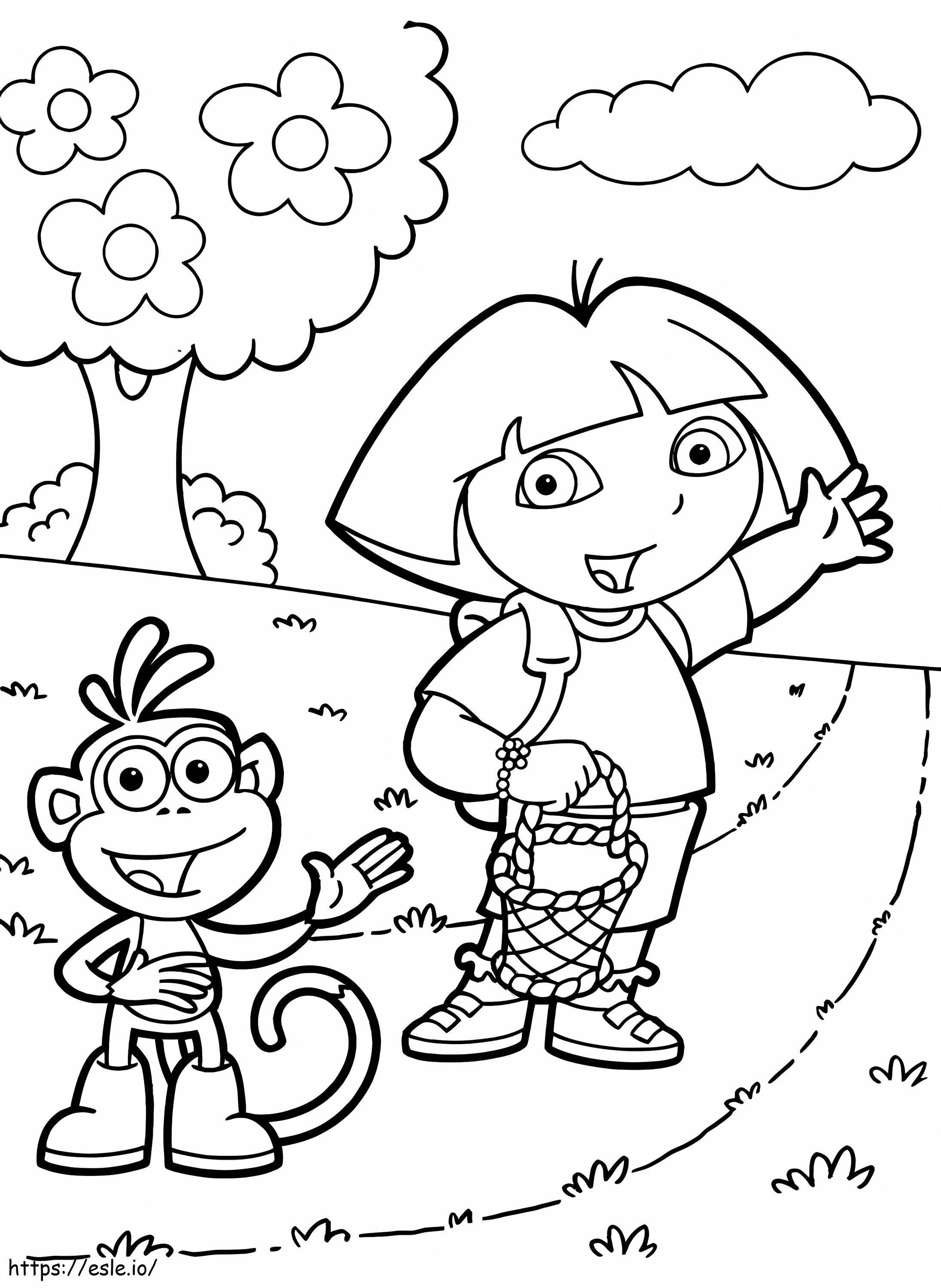 Dora ja saappaat lähtevät piknikille värityskuva