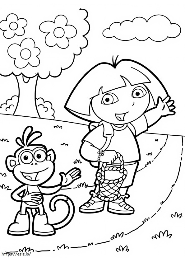 Dora ja saappaat lähtevät piknikille värityskuva