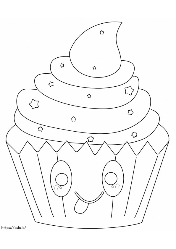 Coloriage Cupcake mignon avec des étoiles à imprimer dessin