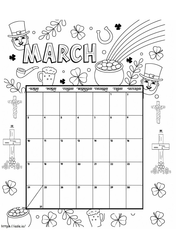 Calendario de marzo para colorear