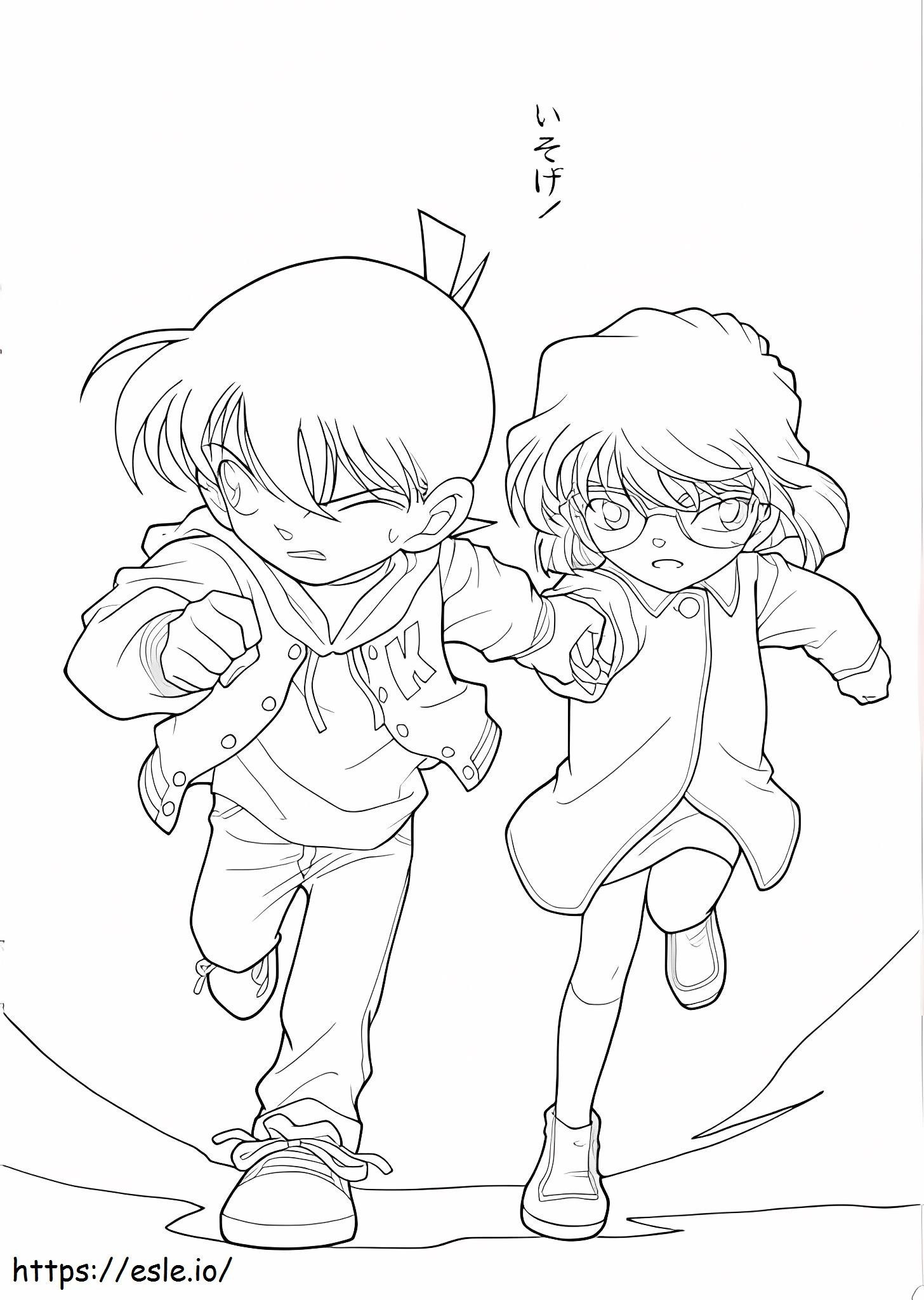 Conan And Ai Running coloring page