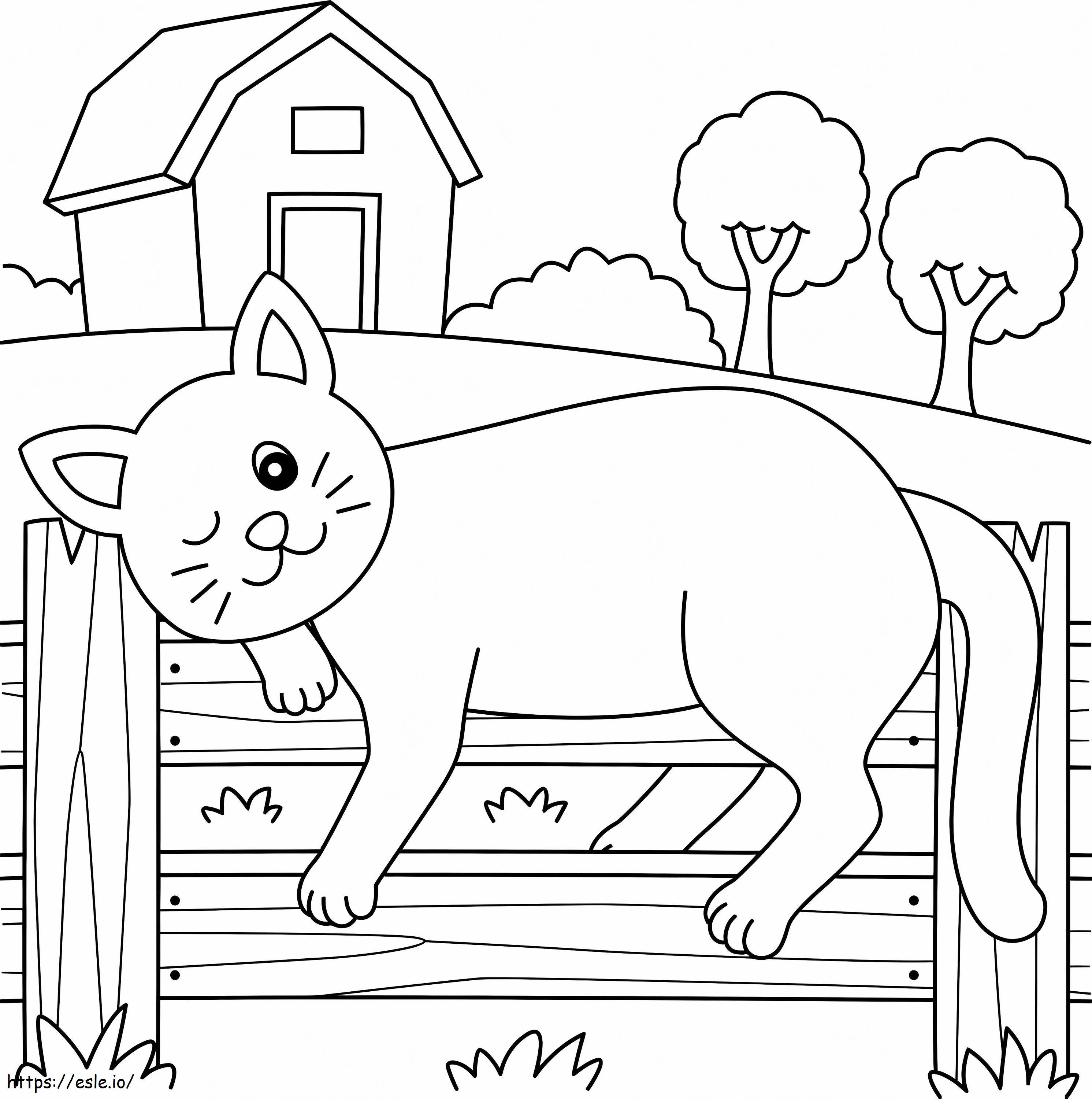 柵の上に横たわる猫 ぬりえ - 塗り絵