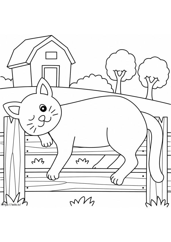 柵の上に横たわる猫 ぬりえ - 塗り絵