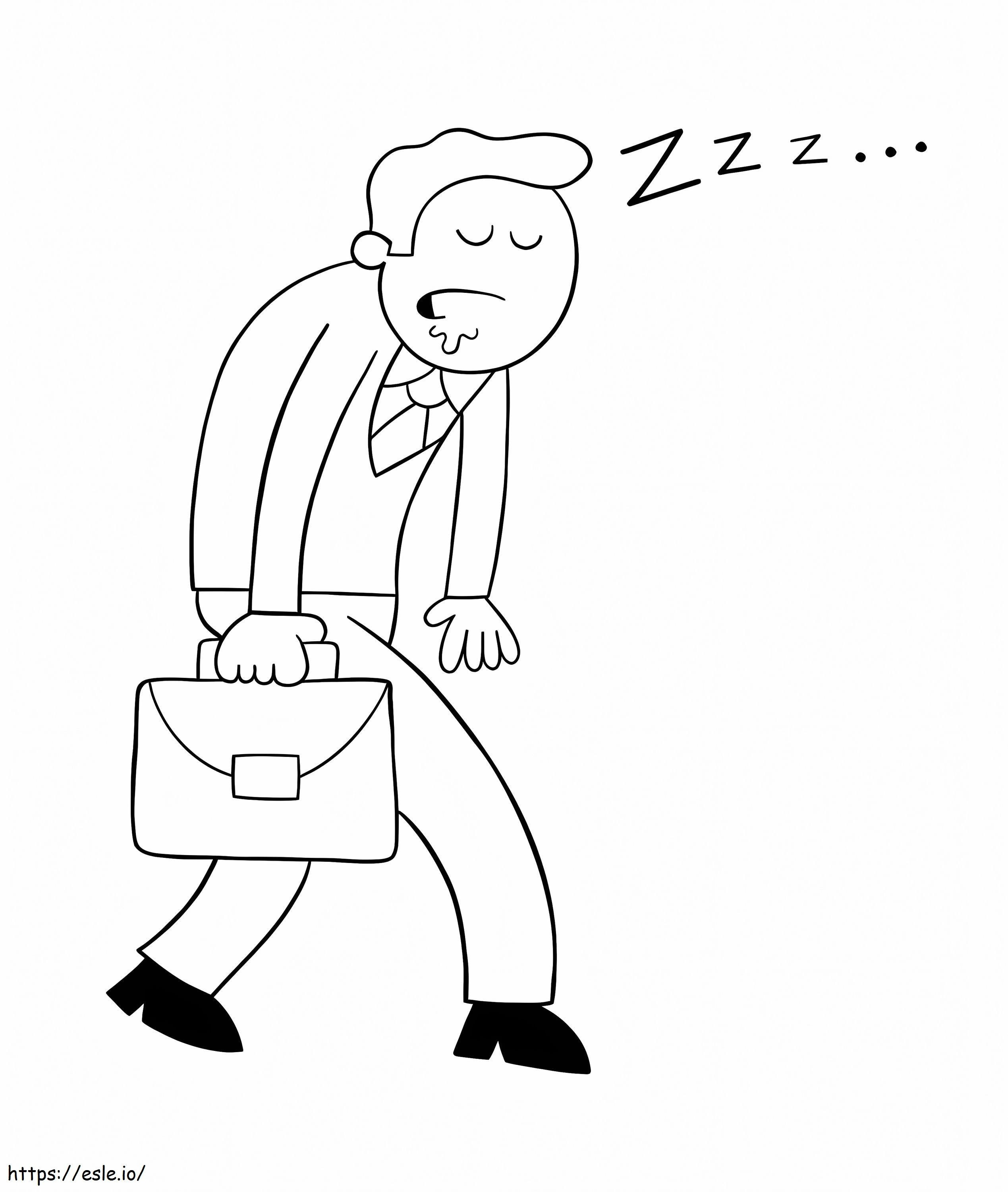 Biznesmen idzie do pracy i śpi kolorowanka