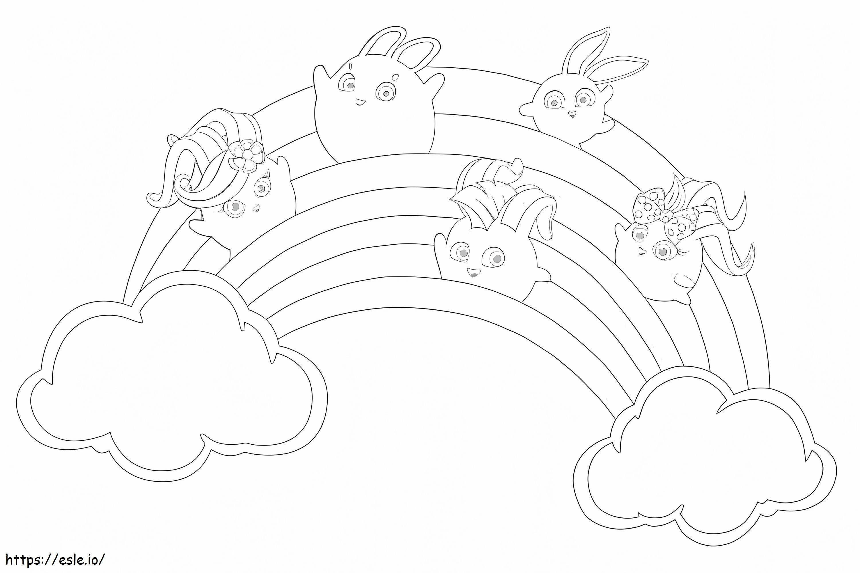 Rainbow Sunny Bunnies coloring page