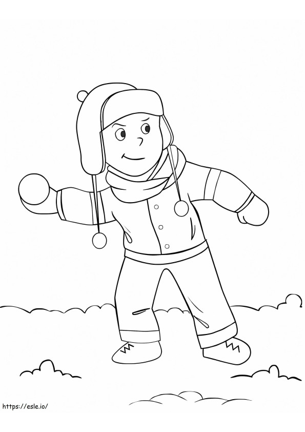 Um menino em uma luta de bolas de neve para colorir