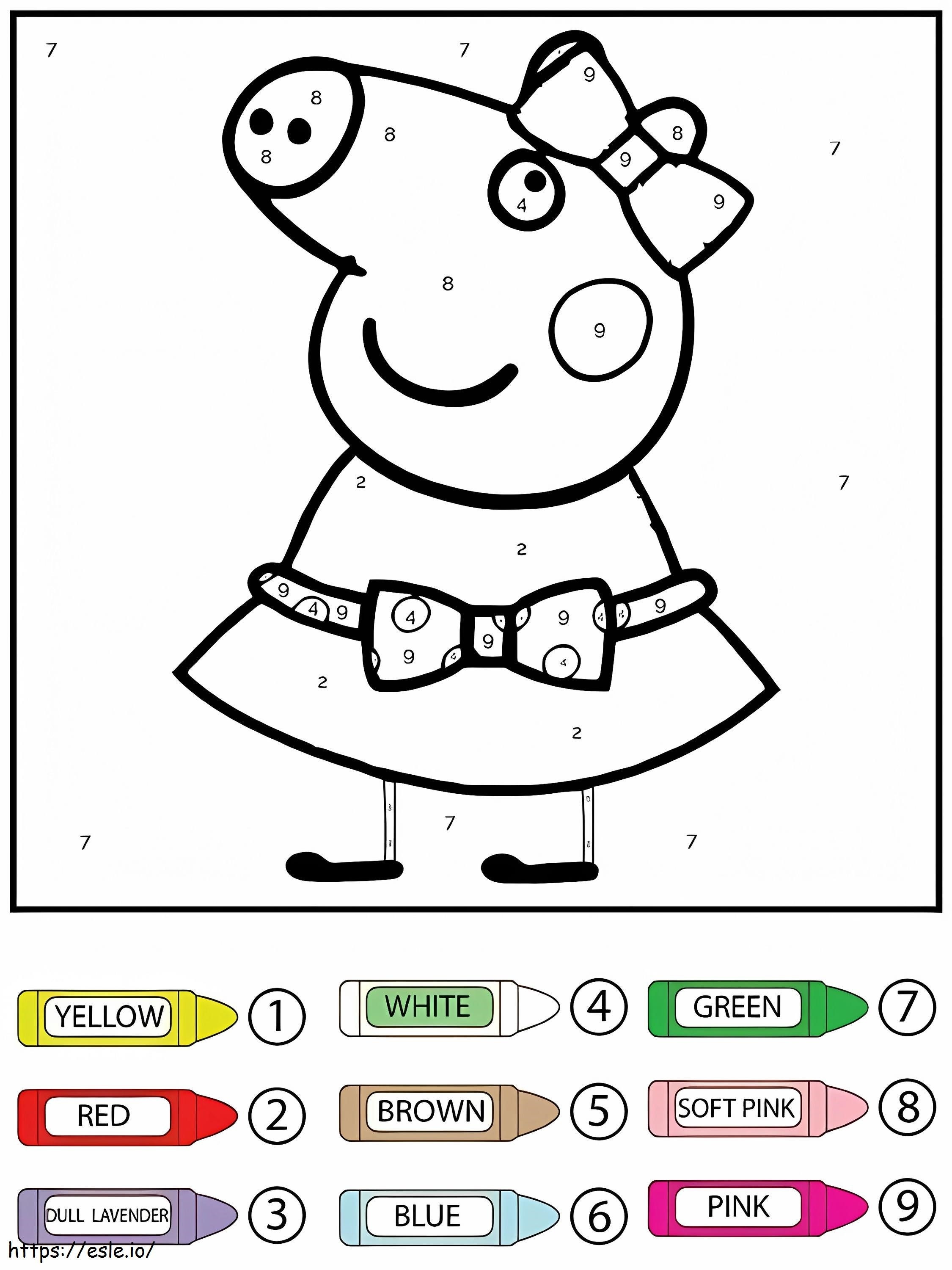 Peppa Pig met lintkleur op nummer kleurplaat kleurplaat