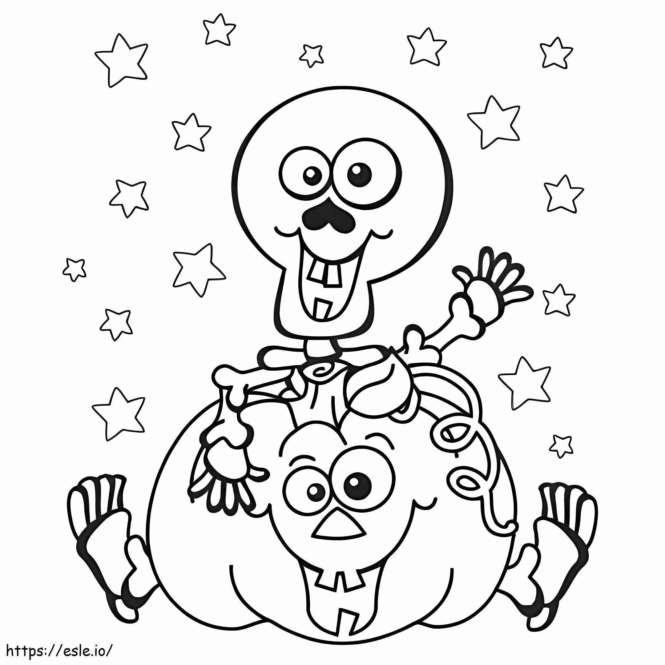 Cartoon-Skelett mit Kürbis ausmalbilder