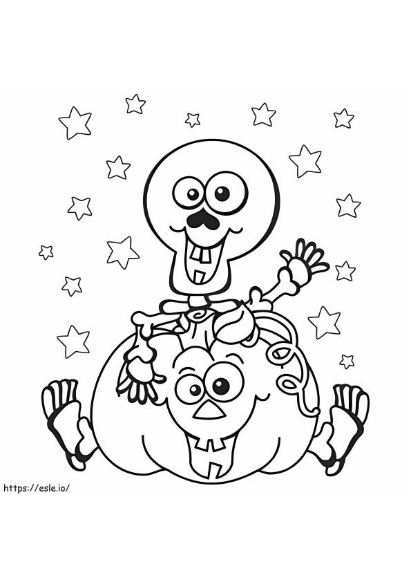 Cartoon Skeleton With Pumpkin coloring page
