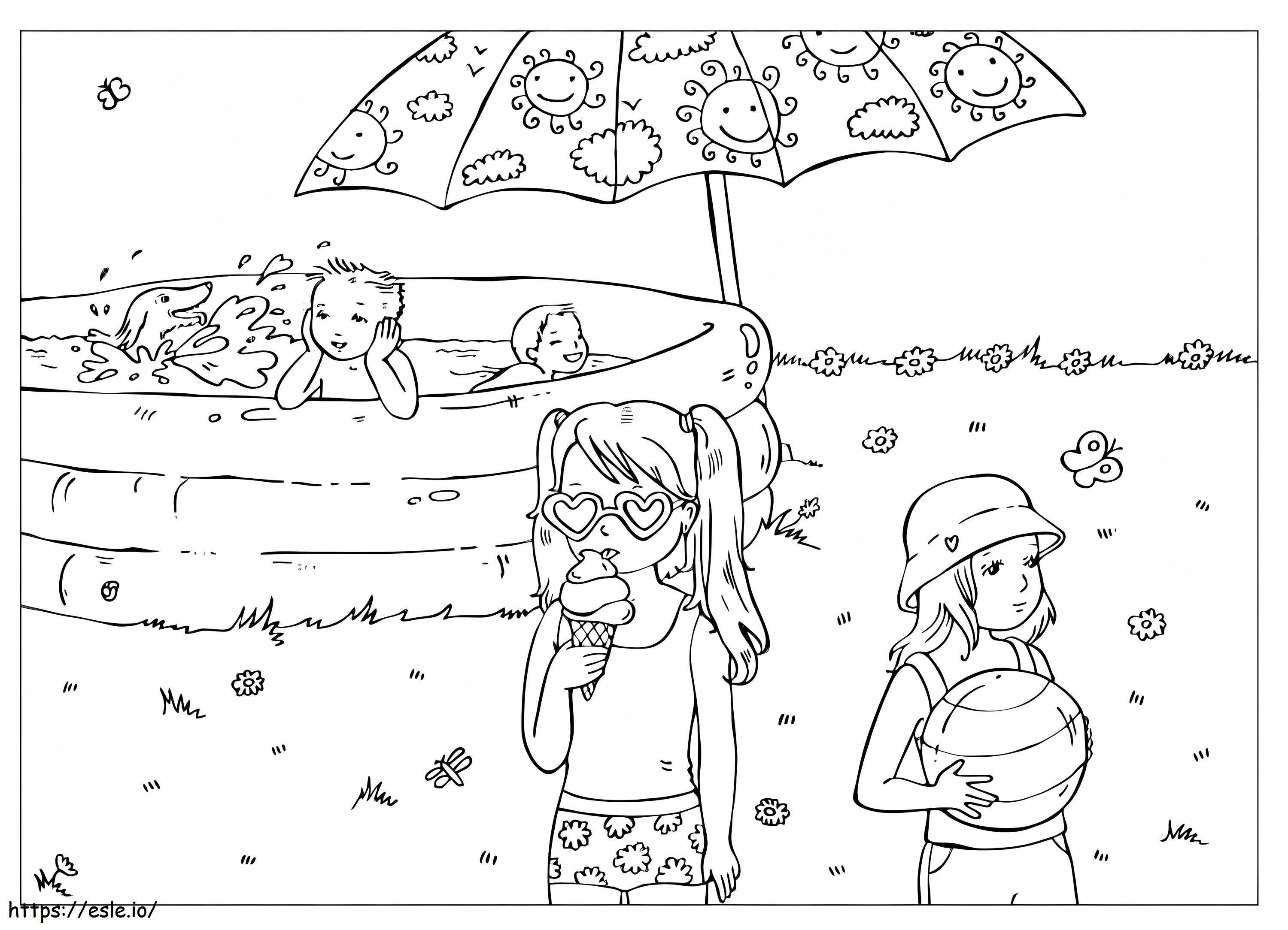 Girls In The Pool coloring page