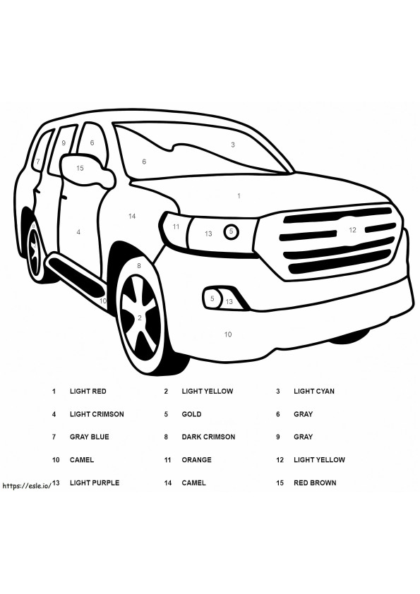 Coloriage Couleur de voiture Toyota par numéro à imprimer dessin