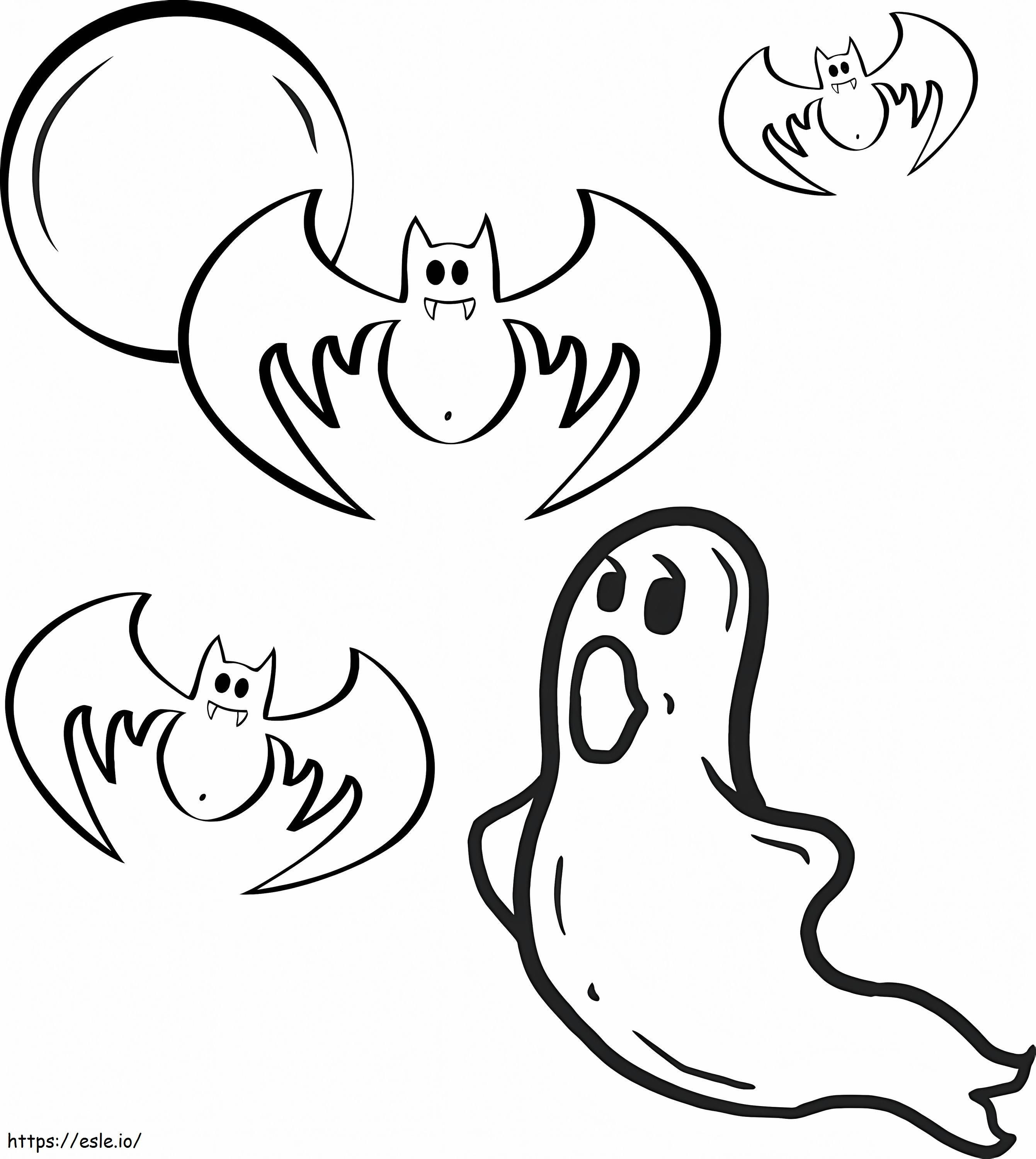 Fantasma con tre pipistrelli da colorare