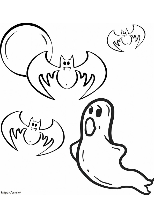 Fantasma com três morcegos para colorir