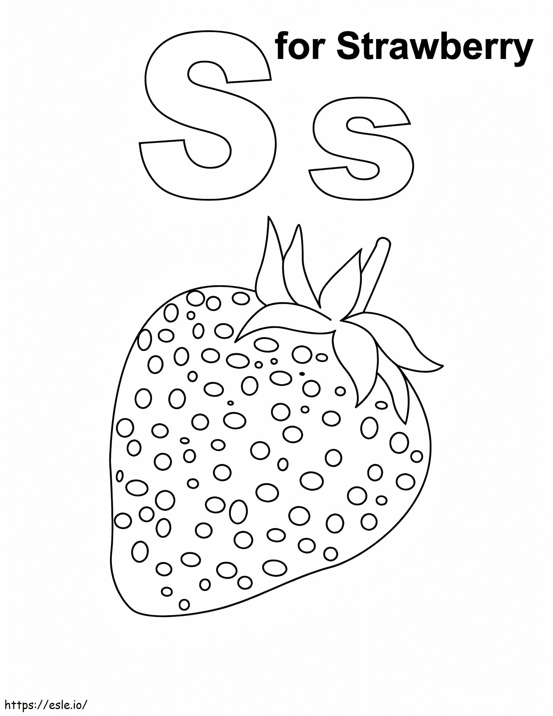 S-kirjain mansikkalle värityskuva