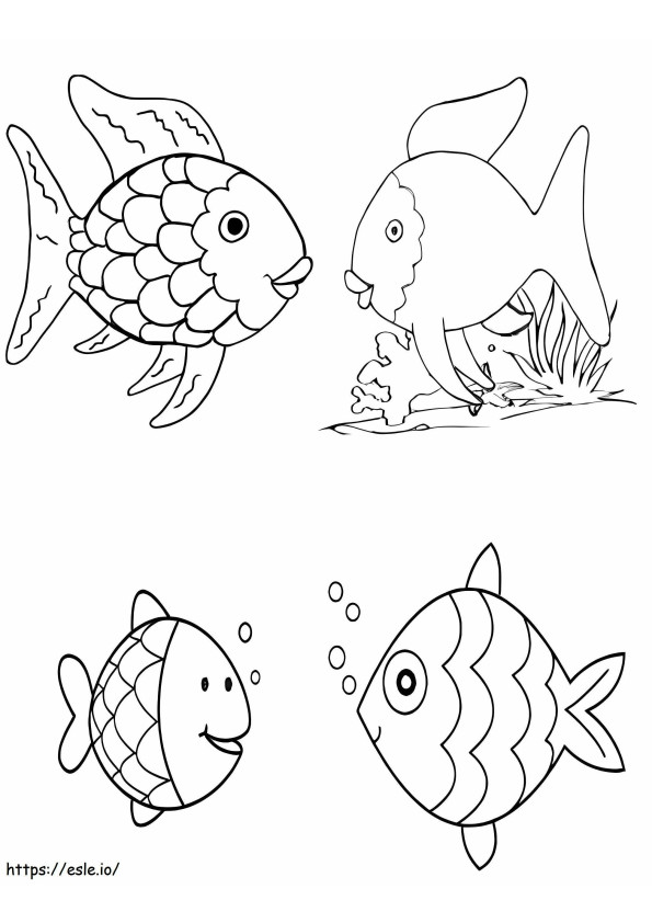 Coloriage Quatre poissons arc-en-ciel à imprimer dessin