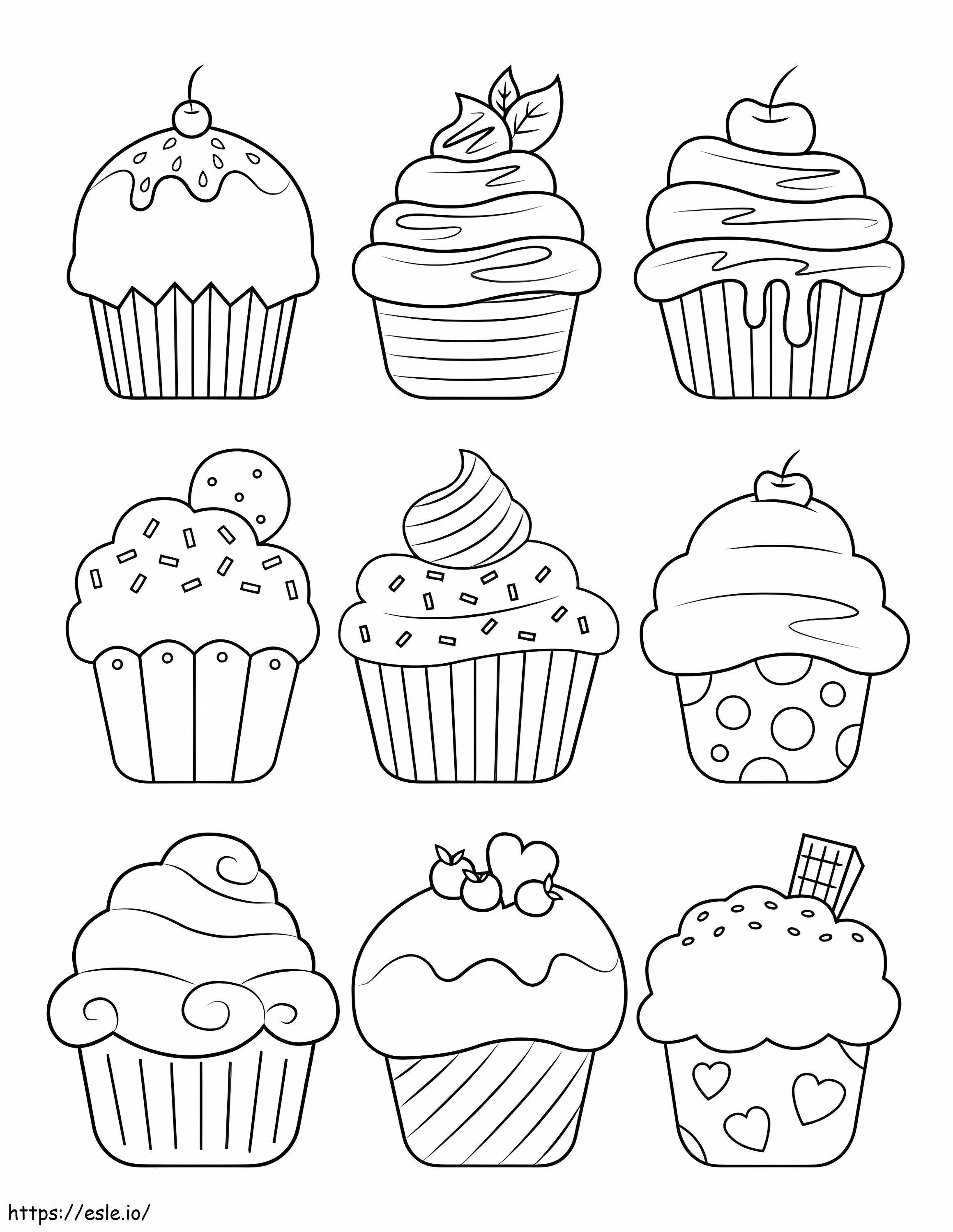 Nove Cupcakes para colorir