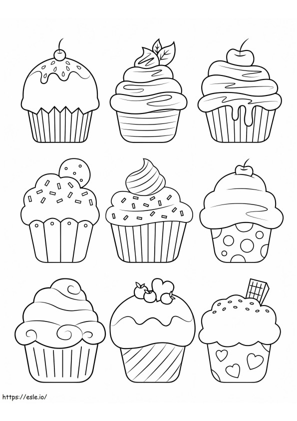 Nine Cupcakes coloring page