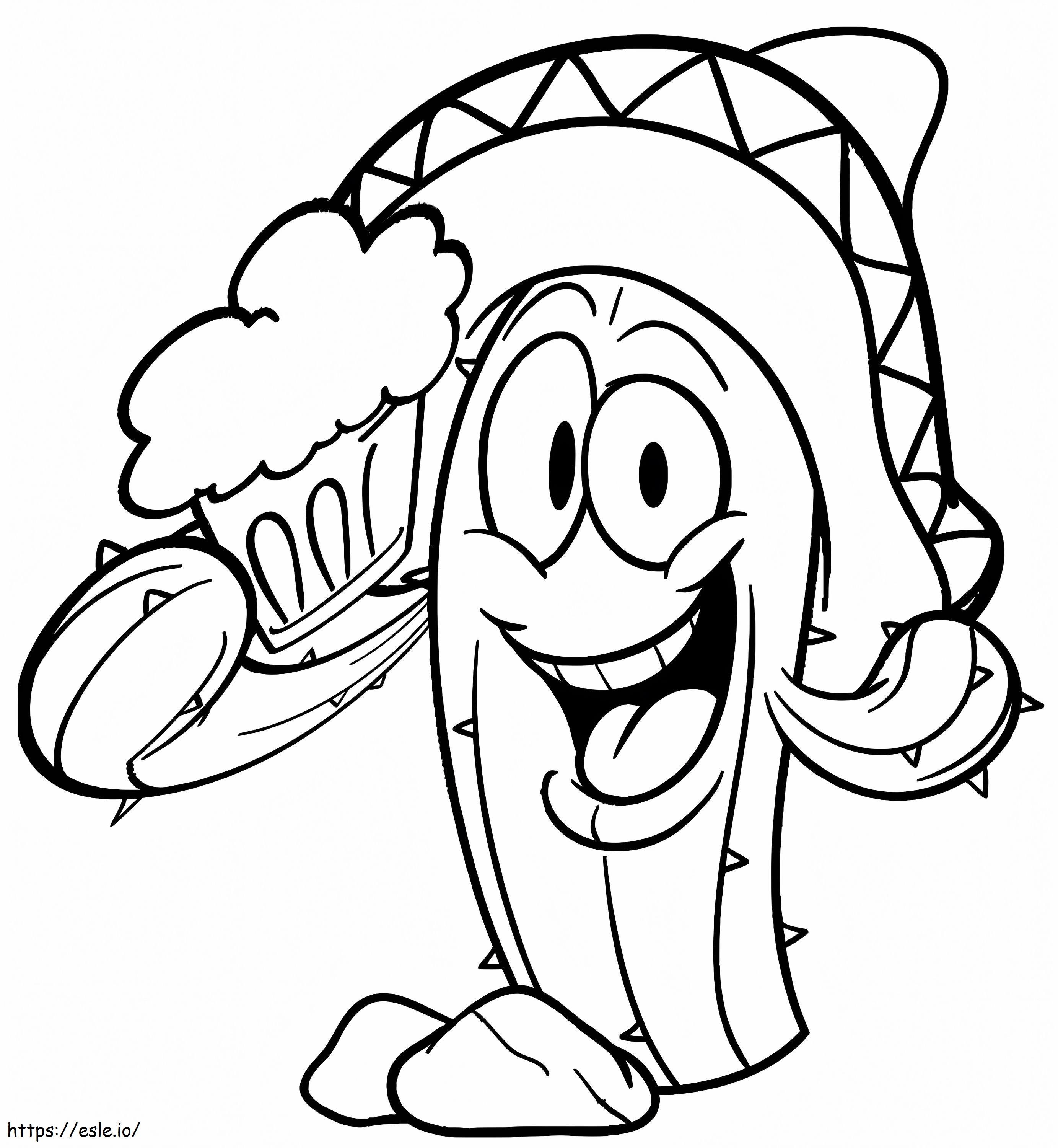 Cartoon Cactus Viering Taart - Gratis Printen kleurplaat