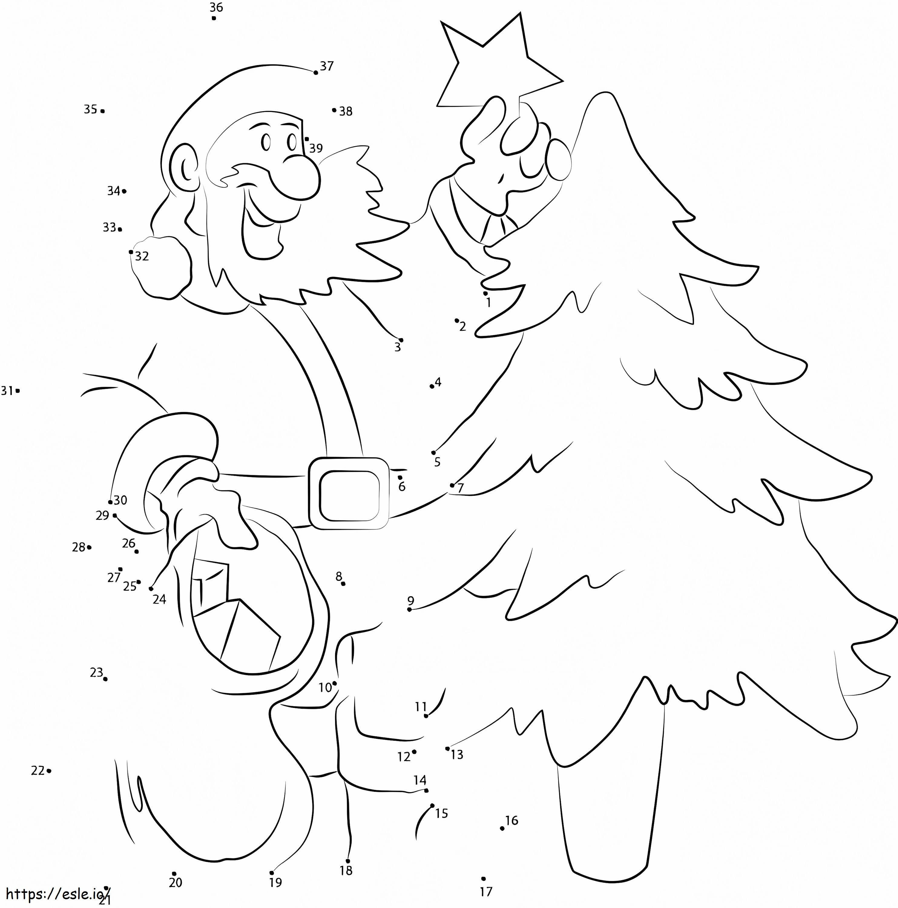 Coloriage Père Noël et arbre de Noël point à point à imprimer dessin